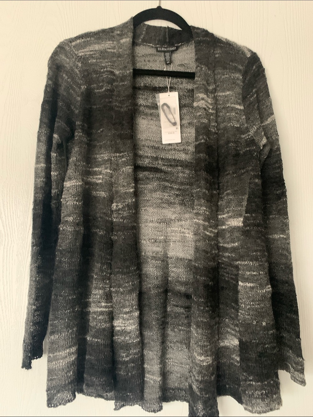 New. Eileen Fisher Women's Open Front Marled Gray Cardigan Sweater